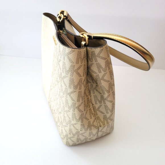 Michael Kors Pratt Medium Bucket Shoulder Handbag Pale Gold Bag - Picture 5 of 7